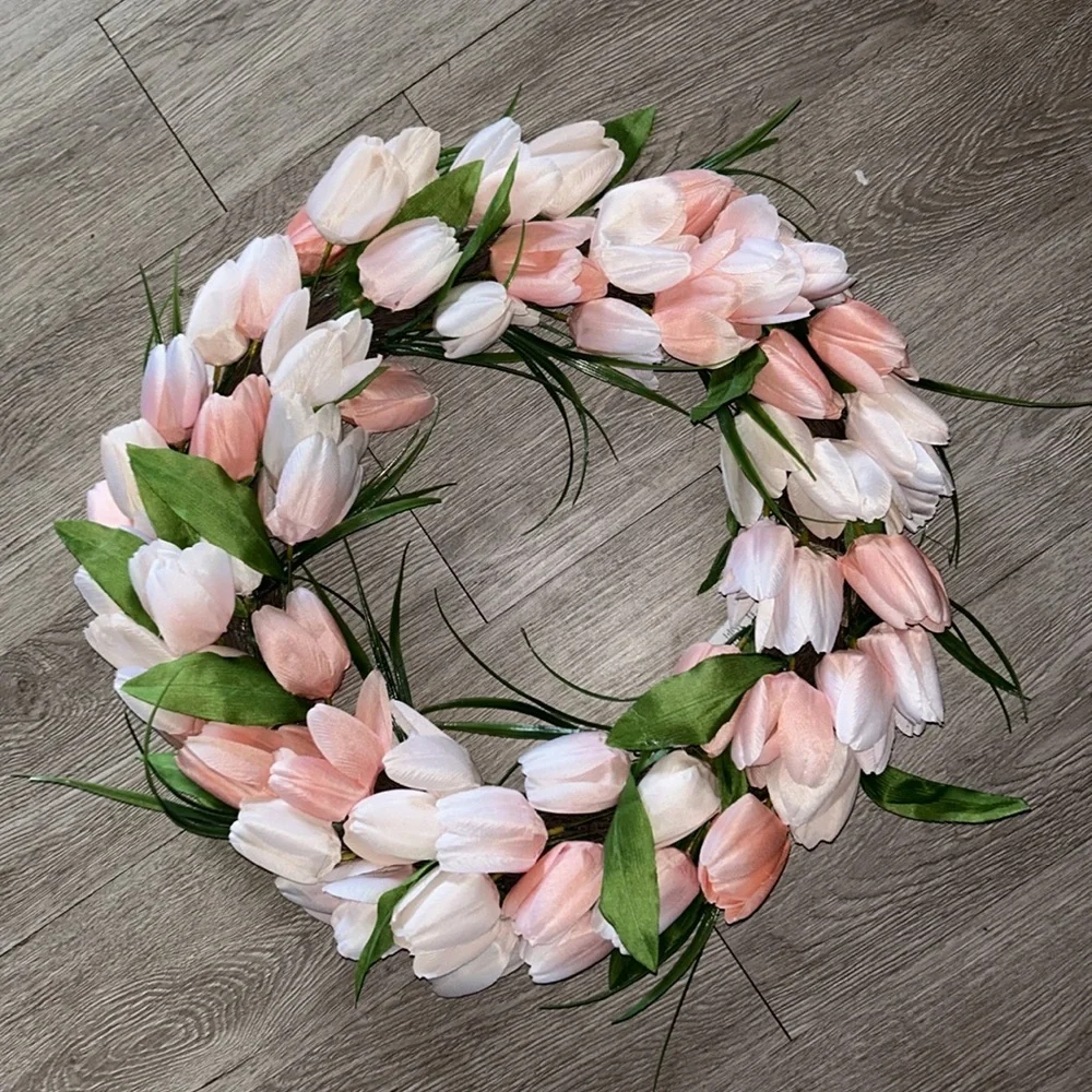 Elegant Pink and Green Faux Tulip Wreath